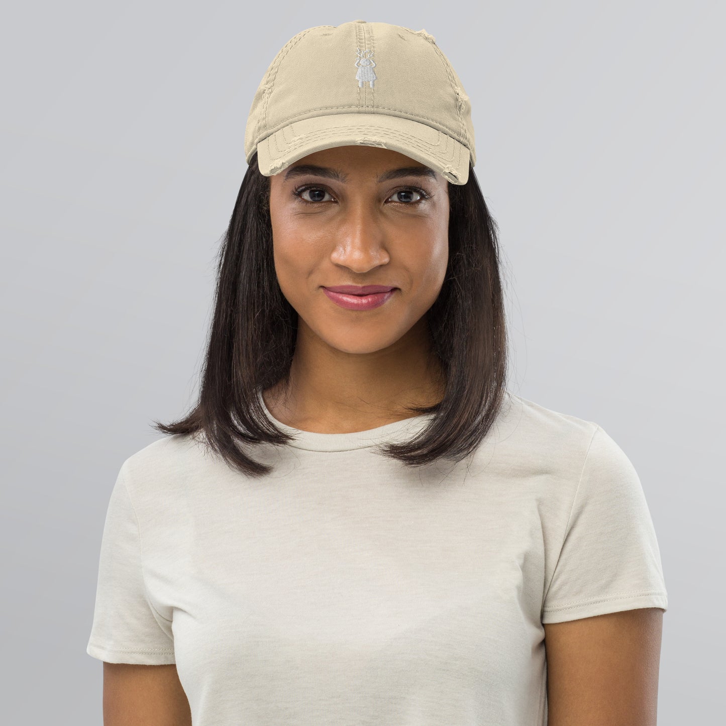 Screaming Woman Embroidered Distressed Cap