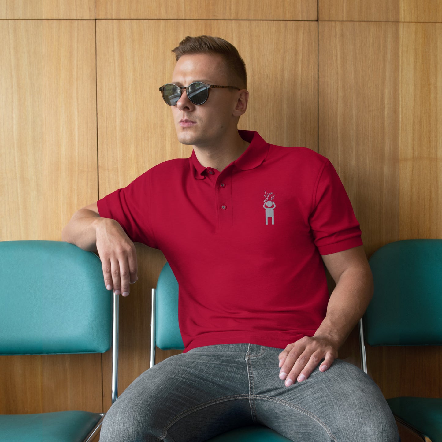 Men's Screaming Person Embroidered Premium Polo