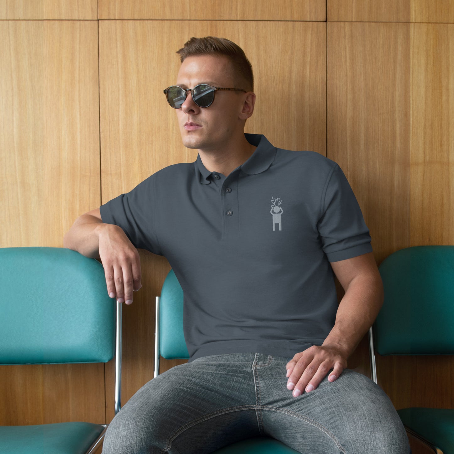 Men's Screaming Person Embroidered Premium Polo