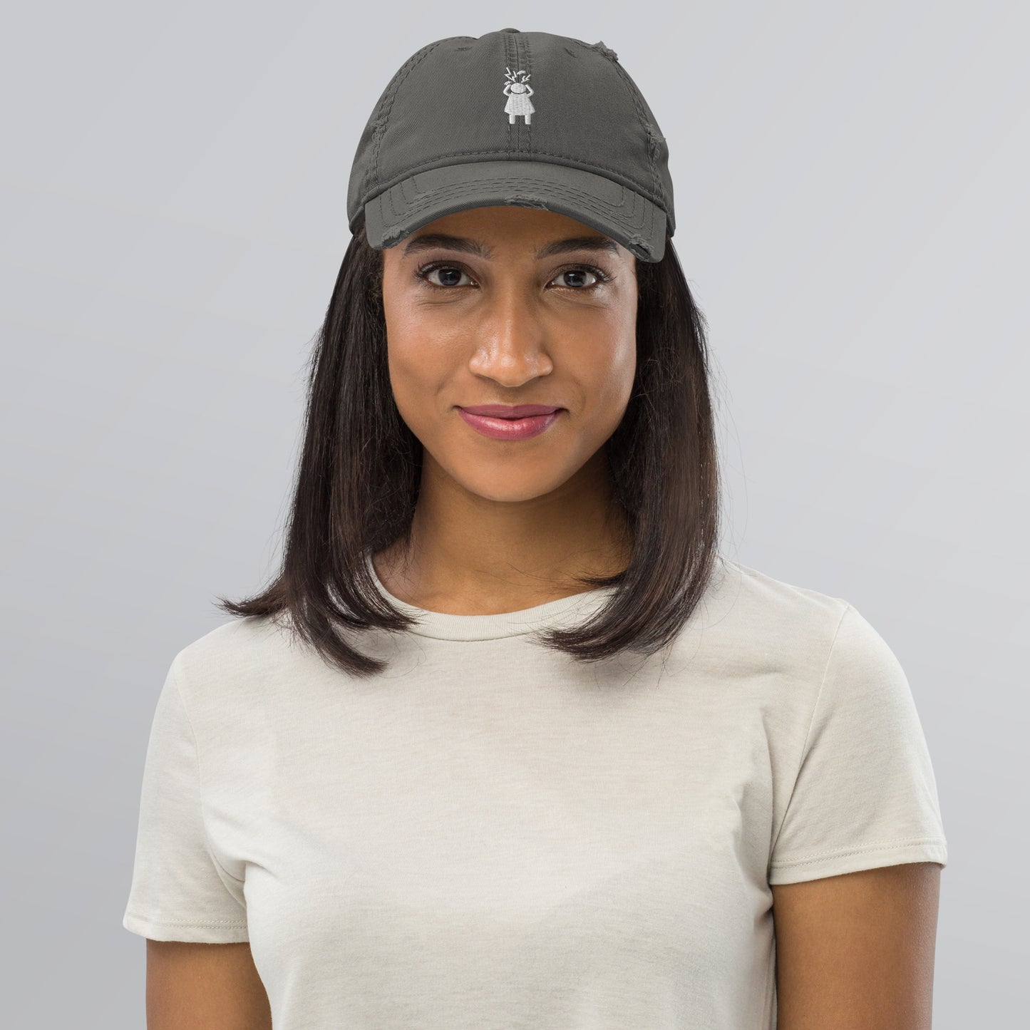 Screaming Woman Embroidered Distressed Cap