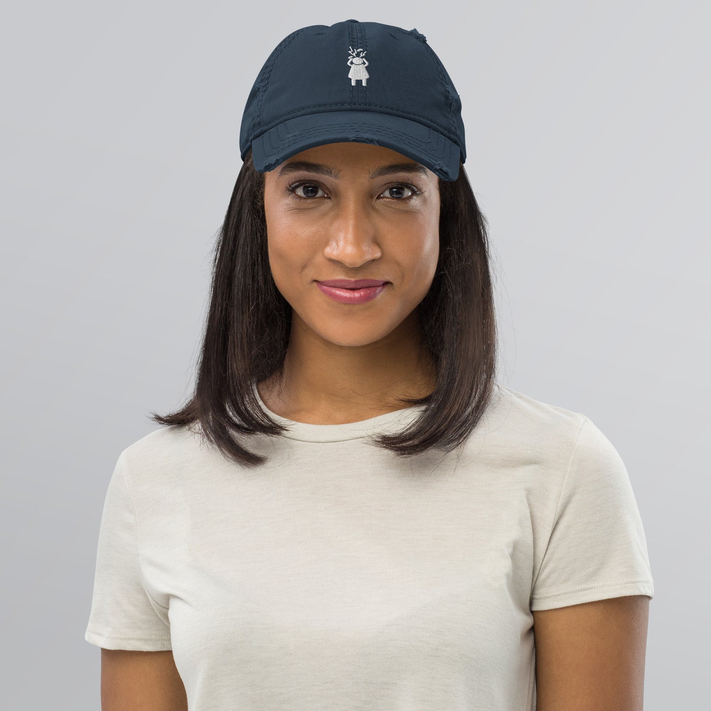 Screaming Woman Embroidered Distressed Cap