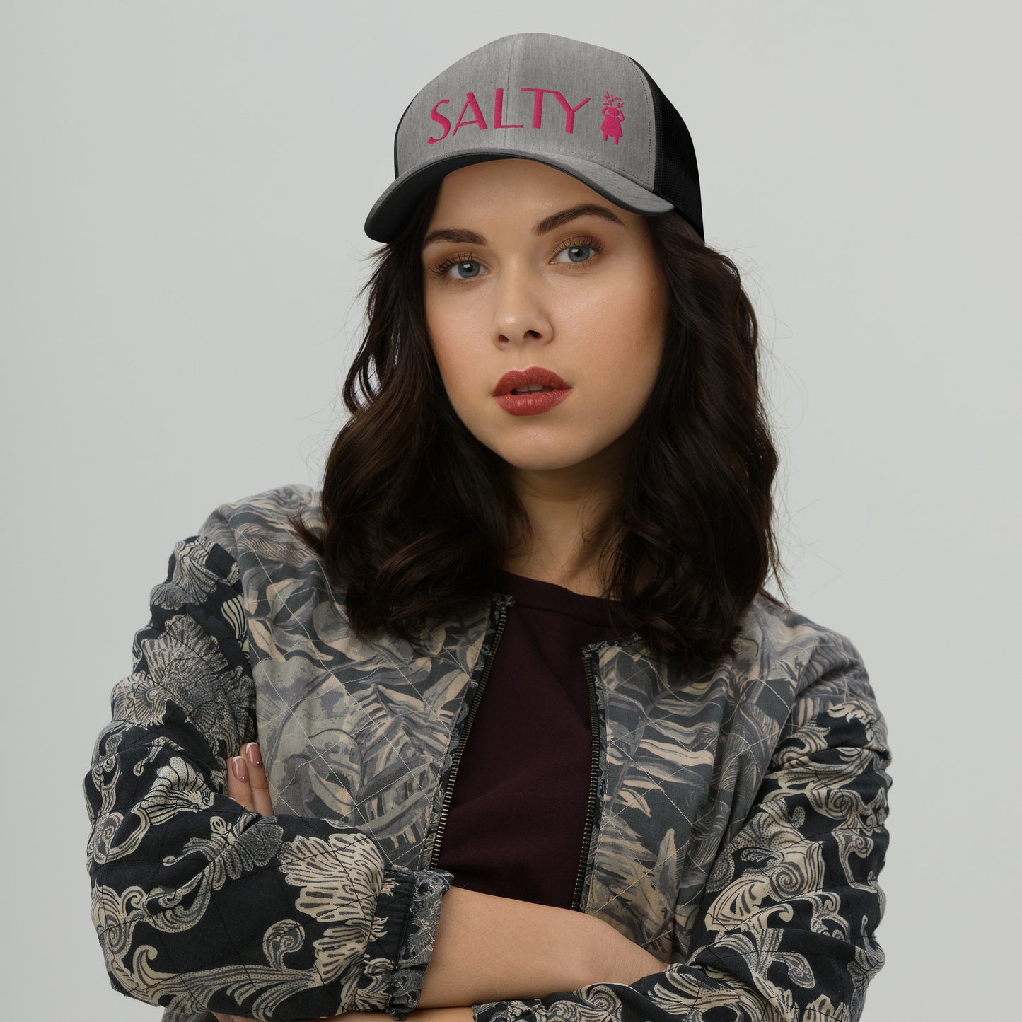 Salty Screaming Woman Embroidered Trucker Cap